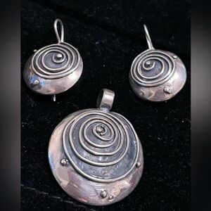 Vintage MCM Sterling Silver Vortex Modernist Boho Artisan Spiral Pendant/Earring